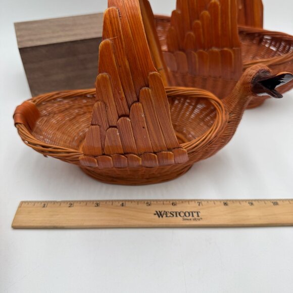 Goose or Swan Duck Nesting Baskets 1970s Mid Century Woven Wicker Rattan & Bambo - Picture 9 of 15